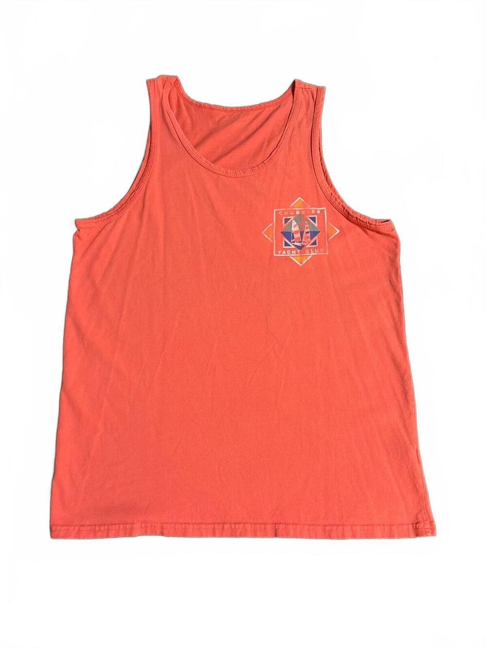 Chubbies Yacht Club Coral Orange Cotton Tank Top The Weekend Has Arrived Size M